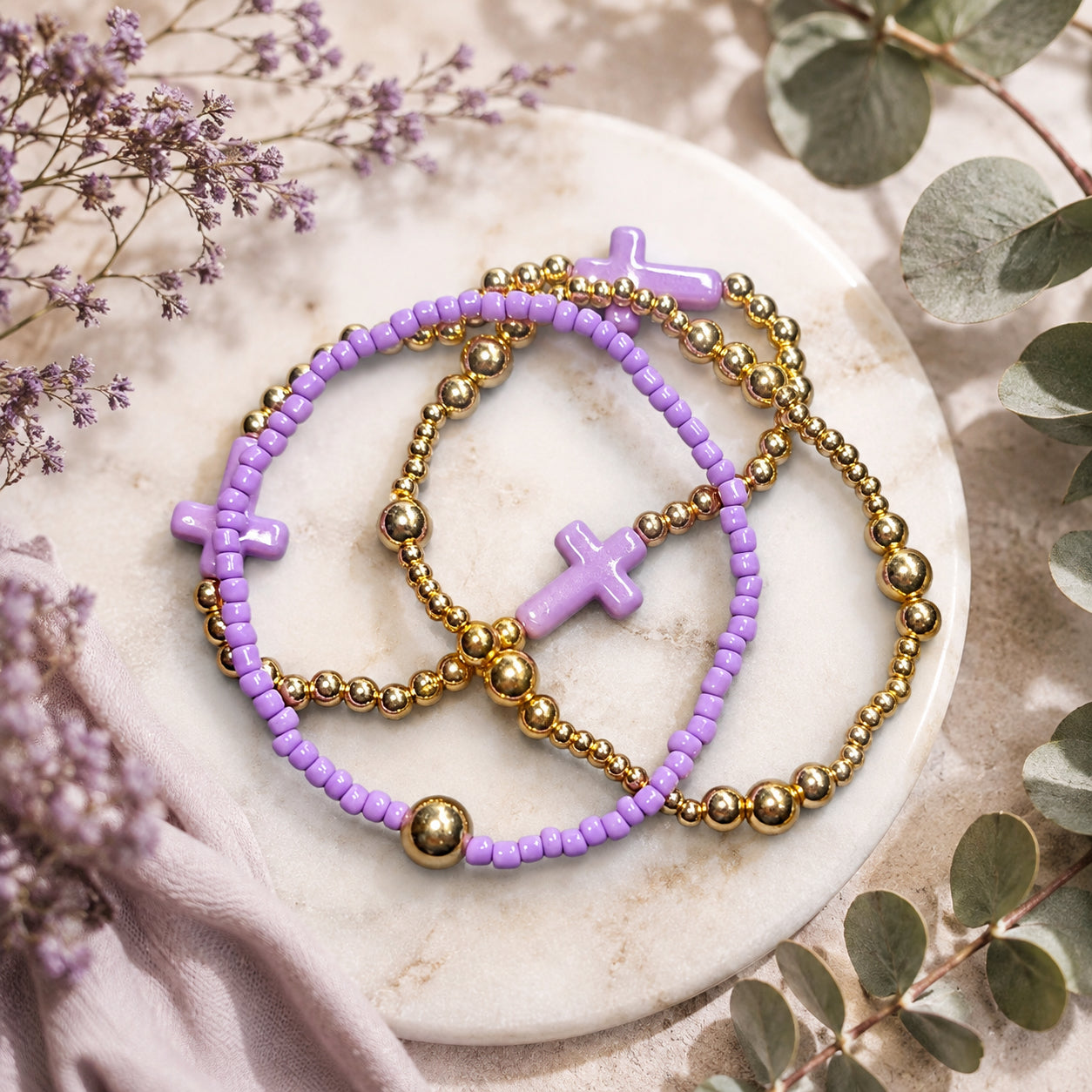 Lavender Grace Stretchable Stackable Bracelet Set