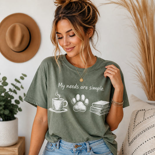 Reading/Coffee/Dog - My needs are simple t-shirt (Comfort Colors)