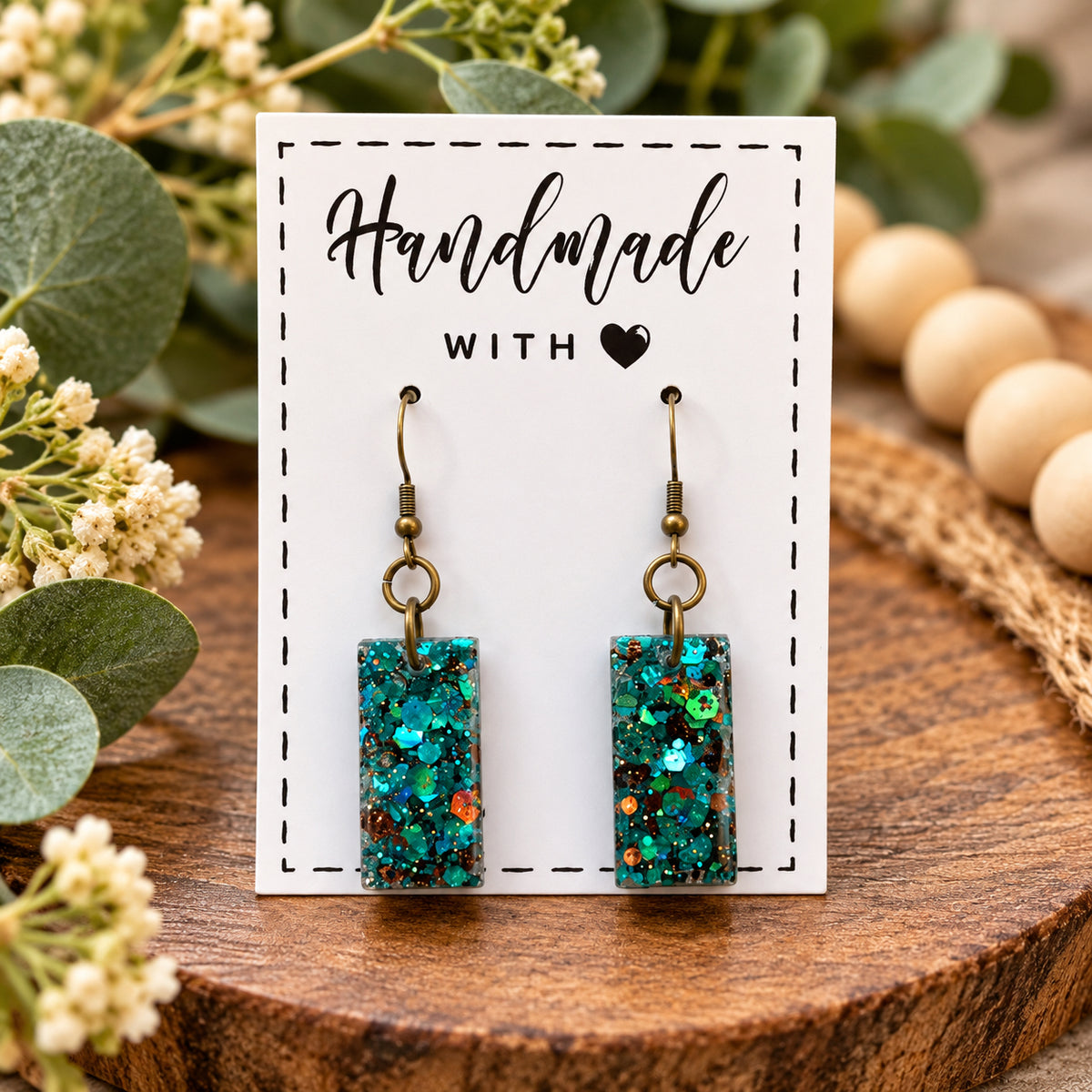 Turquoise Sunset Glitter Dangle Earrings
