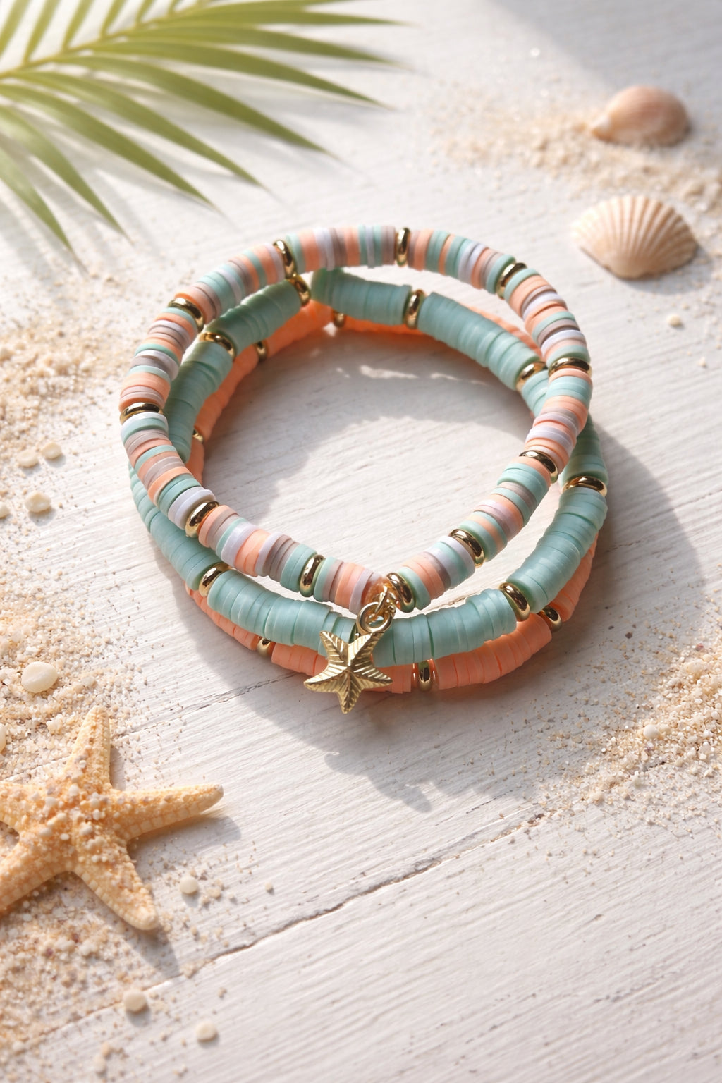 Mint and Coral Stackable Bracelet Set