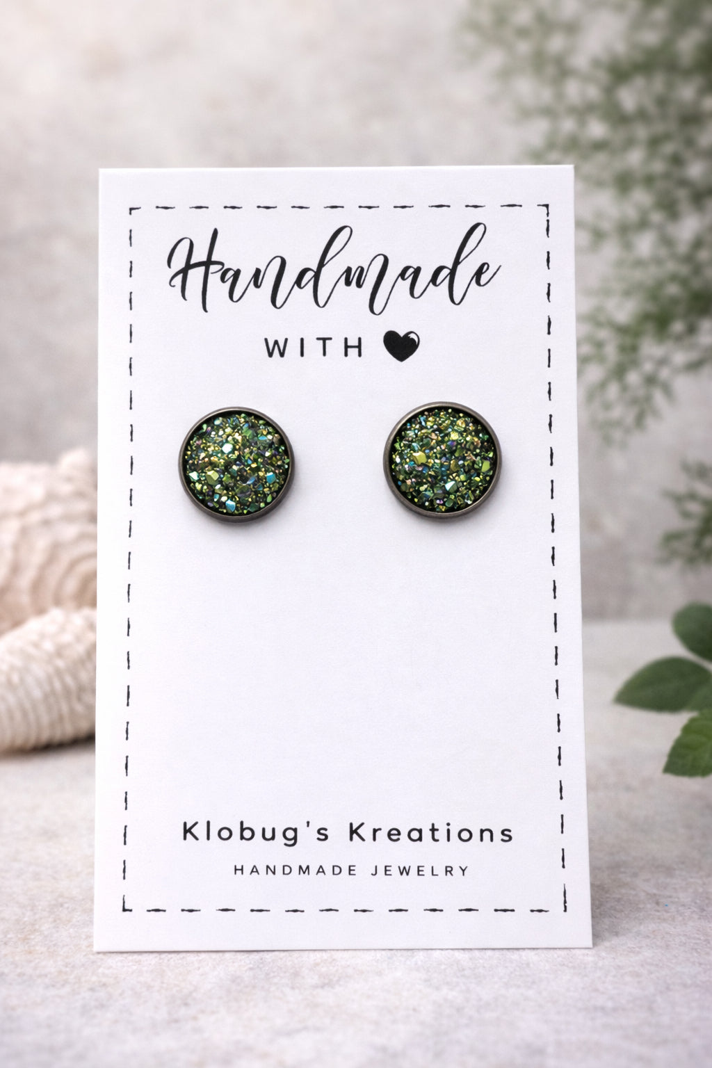 Green Sparkle Druzy Studs