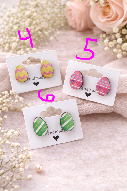 Easter Egg Wood Stud Earrings (9 Options)