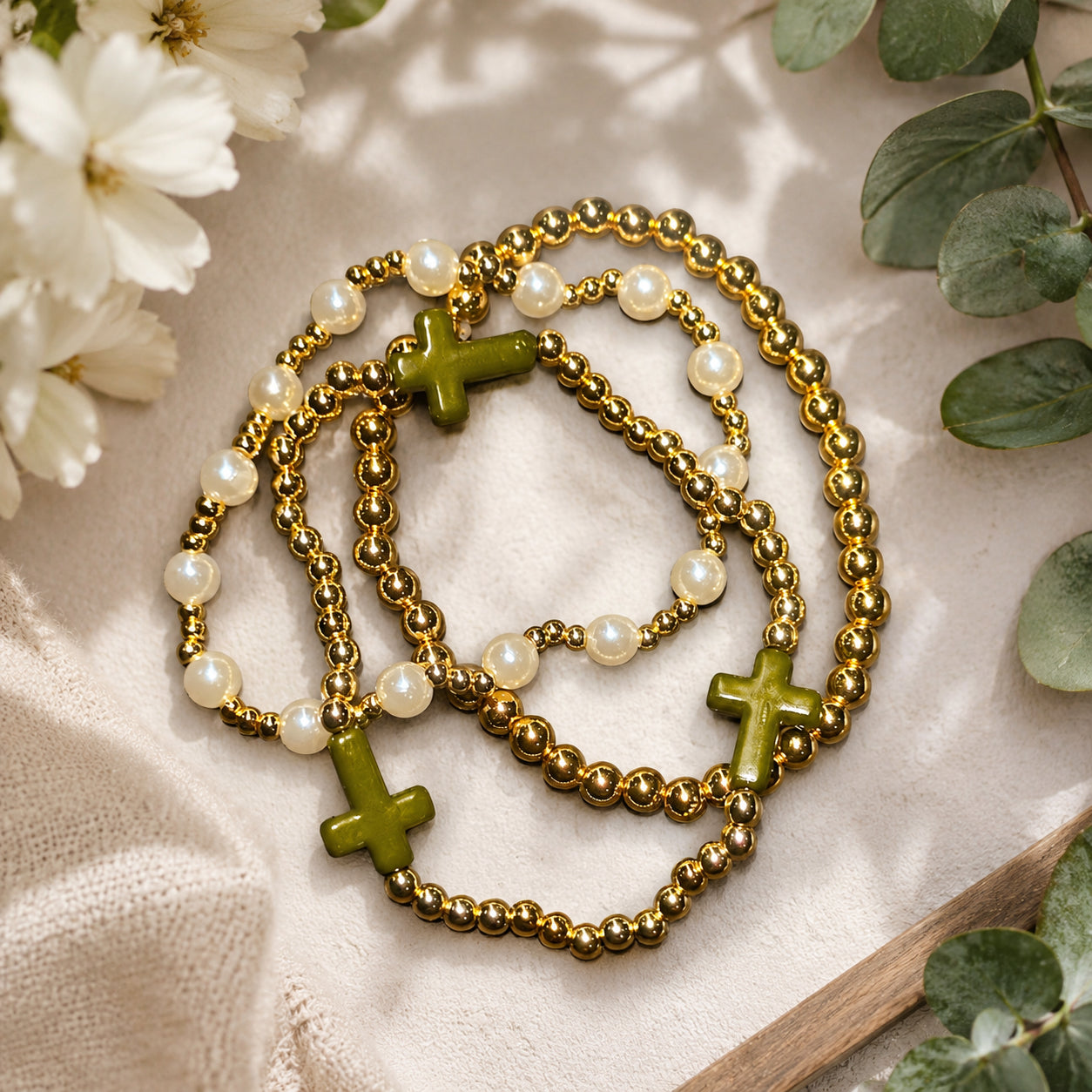 Olive Grace Stretchable Stackable Bracelet Set