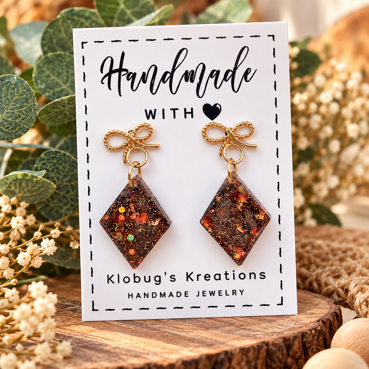 Brown Glitter Diamond Earrings