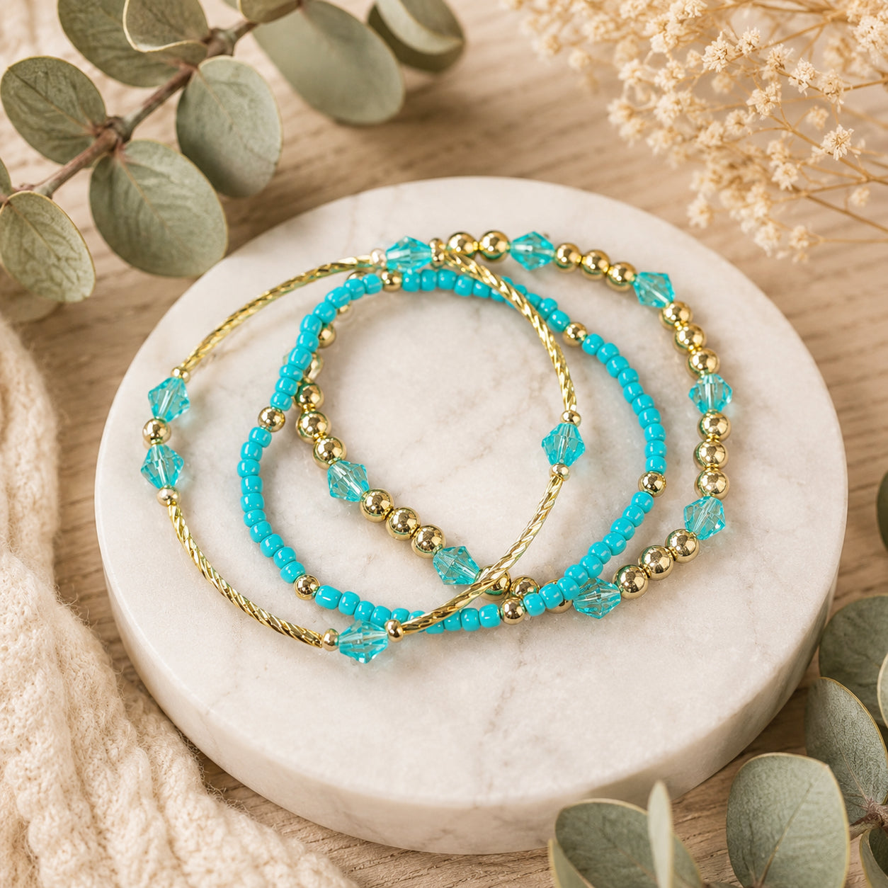 Turquoise Tide Stretchable Stackable Bracelet Set