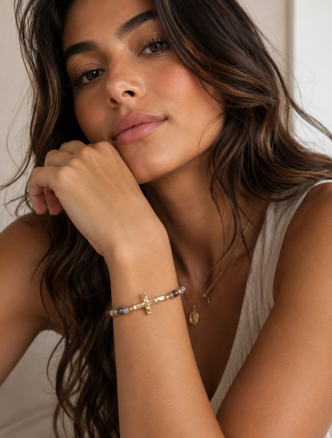 Multi Color Beaded Cross Stretchable Bracelet