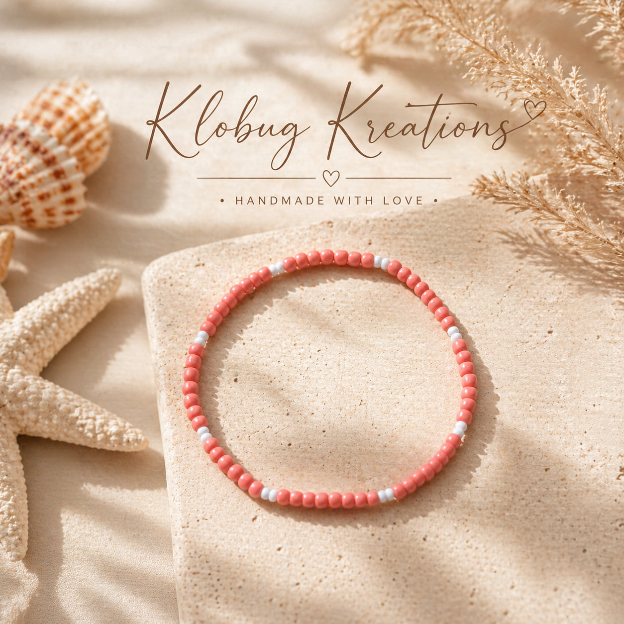 Coral and White Anklet