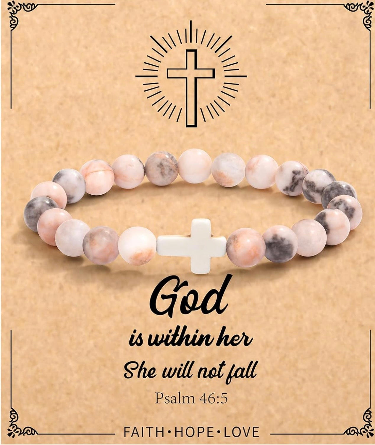 Beaded Cross Bracelet (Pink)