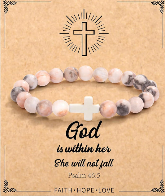 Beaded Cross Bracelet (Pink)