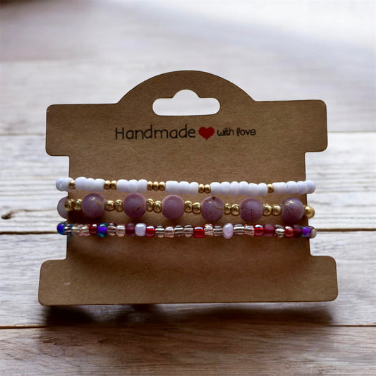 Purple, White & Gold Stackable Bracelet Set