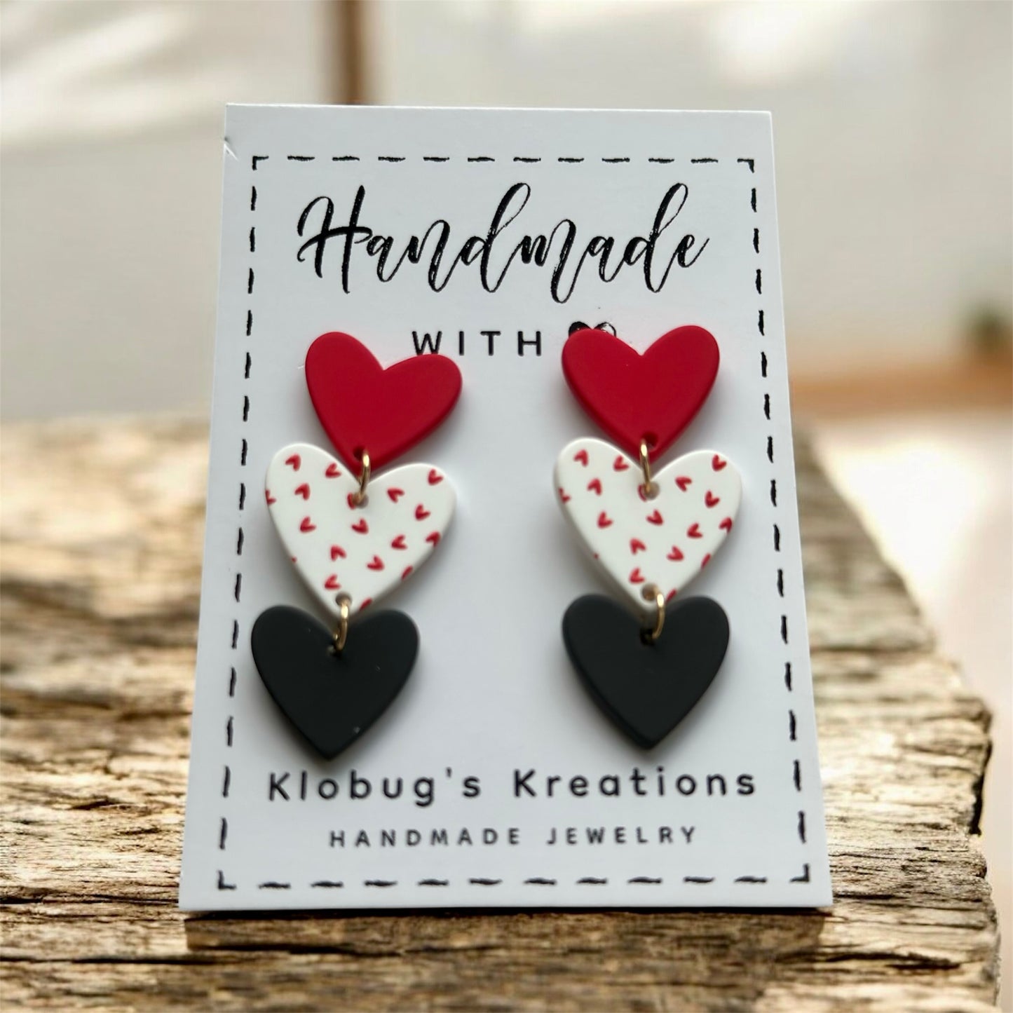 Red, White, and Black Dangle Hearts