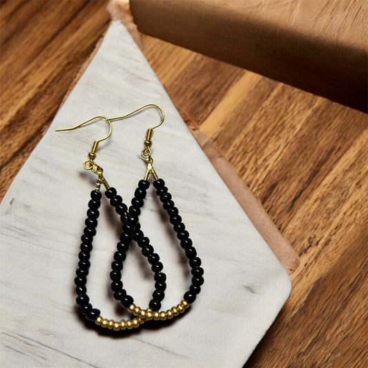 Black & Gold Beaded Hoops