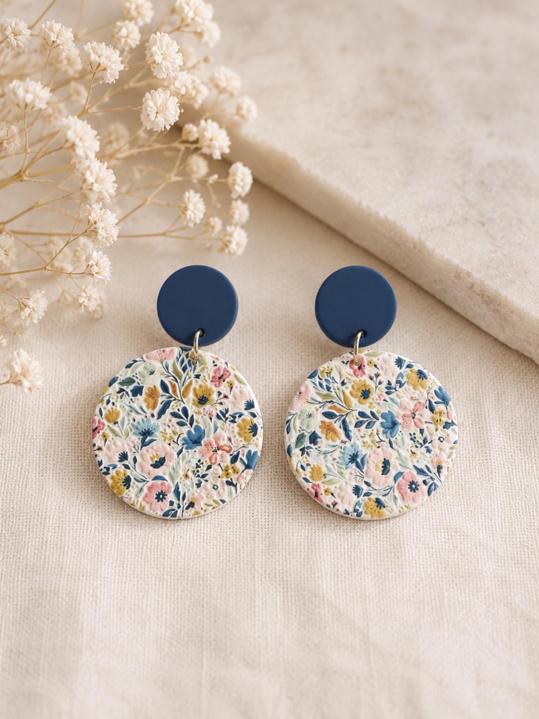 Blue Floral Acrylic Earrings