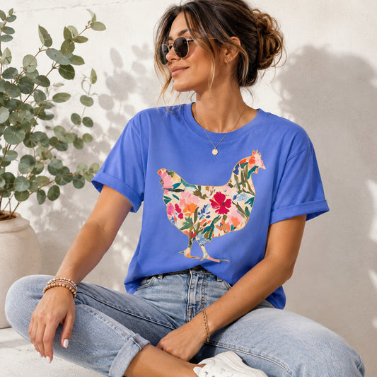 Floral Chicken T-Shirt (Comfort Colors)