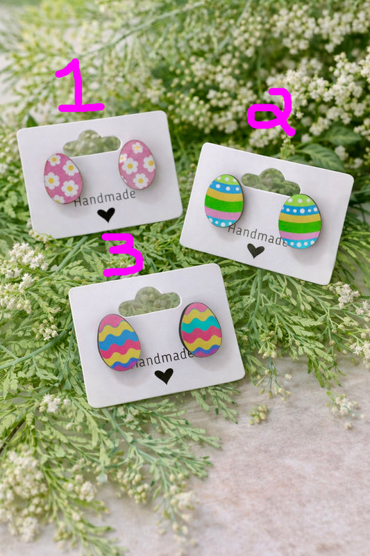 Easter Egg Wood Stud Earrings (9 Options)