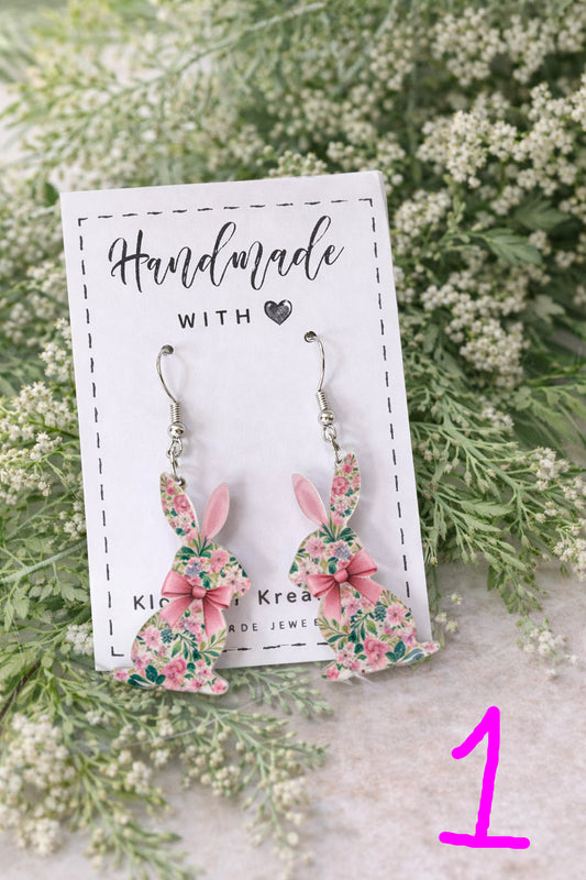 Floral Easter Bunny Earrings (7 options)