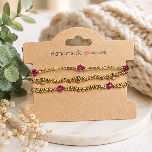 Gold and Plum Stretchable Stackable Bracelet Set