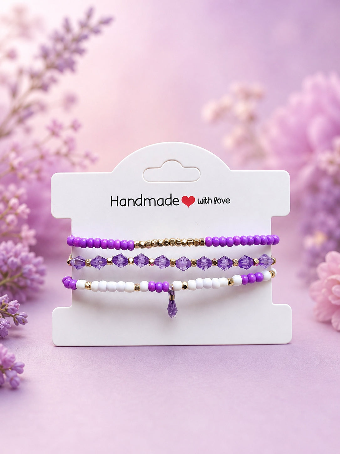 Purple / White with gold accents bracelet set