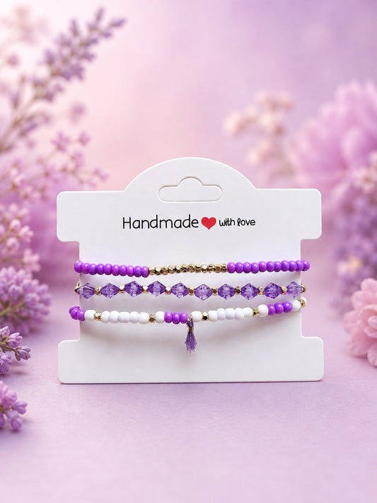 Purple / White with gold accents bracelet set