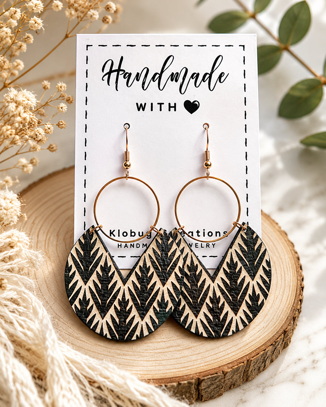 Wooden Black and Tan Earrings