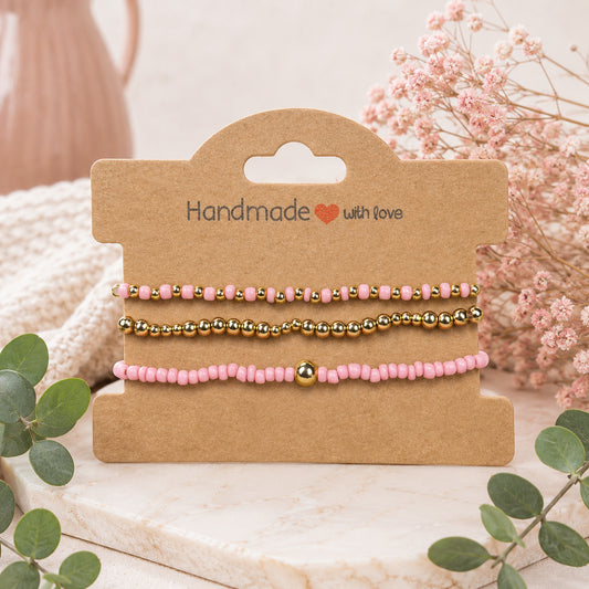 Pretty in Pink & Gold Stretchable Stackable Bracelet Set