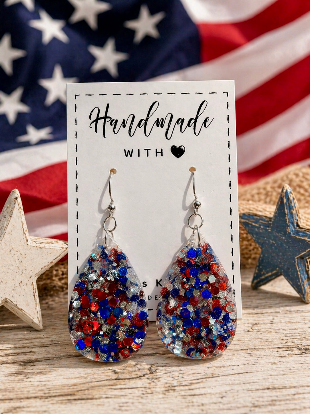 All American Oval Dangle Resin Earrings
