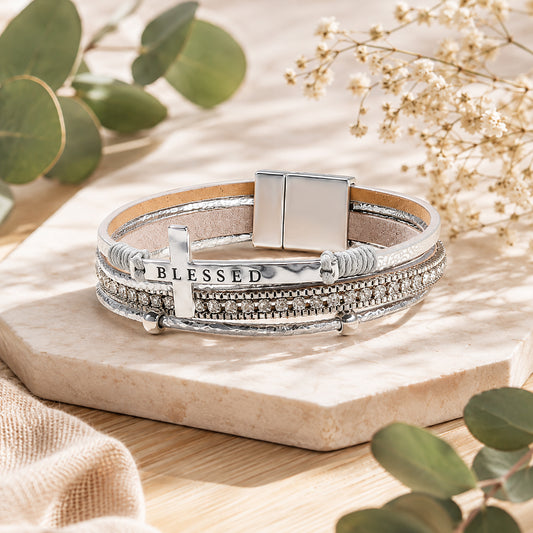 Blessed Silver Cross Wrap Magnetic Bracelet