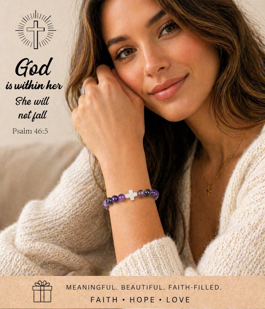 Beaded Cross Bracelet (Purple)