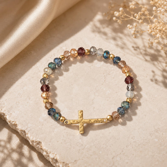 Multi Color Beaded Cross Stretchable Bracelet