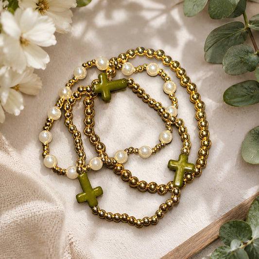 Olive Grace Stretchable Stackable Bracelet Set