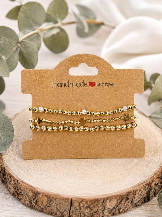 Golden Cross Stretchable Stackable Bracelet Set