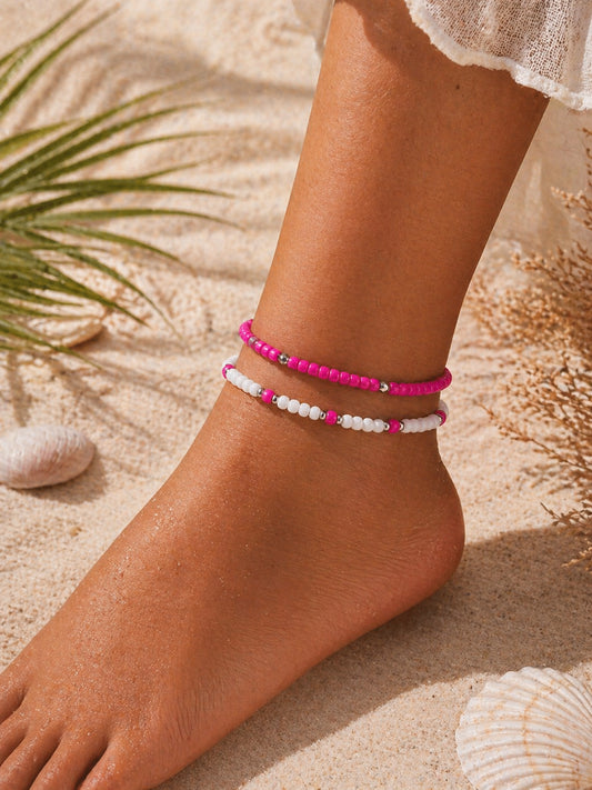 Pink and White Anklet