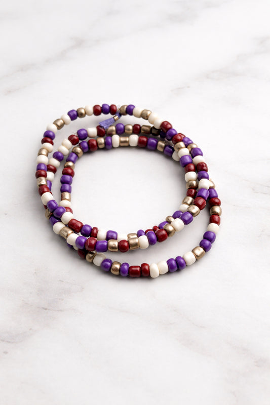 Purple/Cream/Burgandy Stackable Bracelet Set
