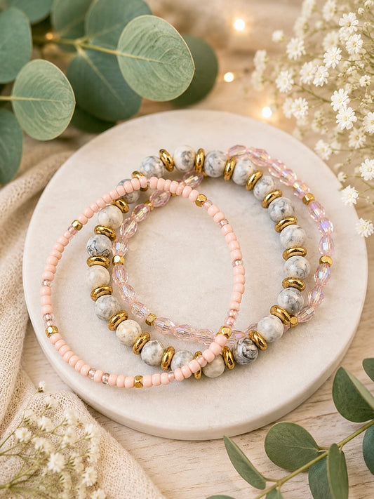 Blush and Bloom Stretchable Stackable Bracelet Set