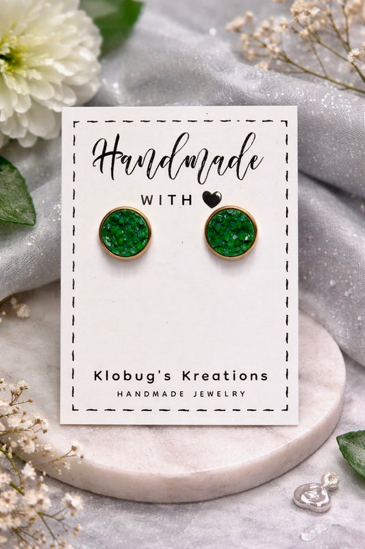 Green Druzy Studs