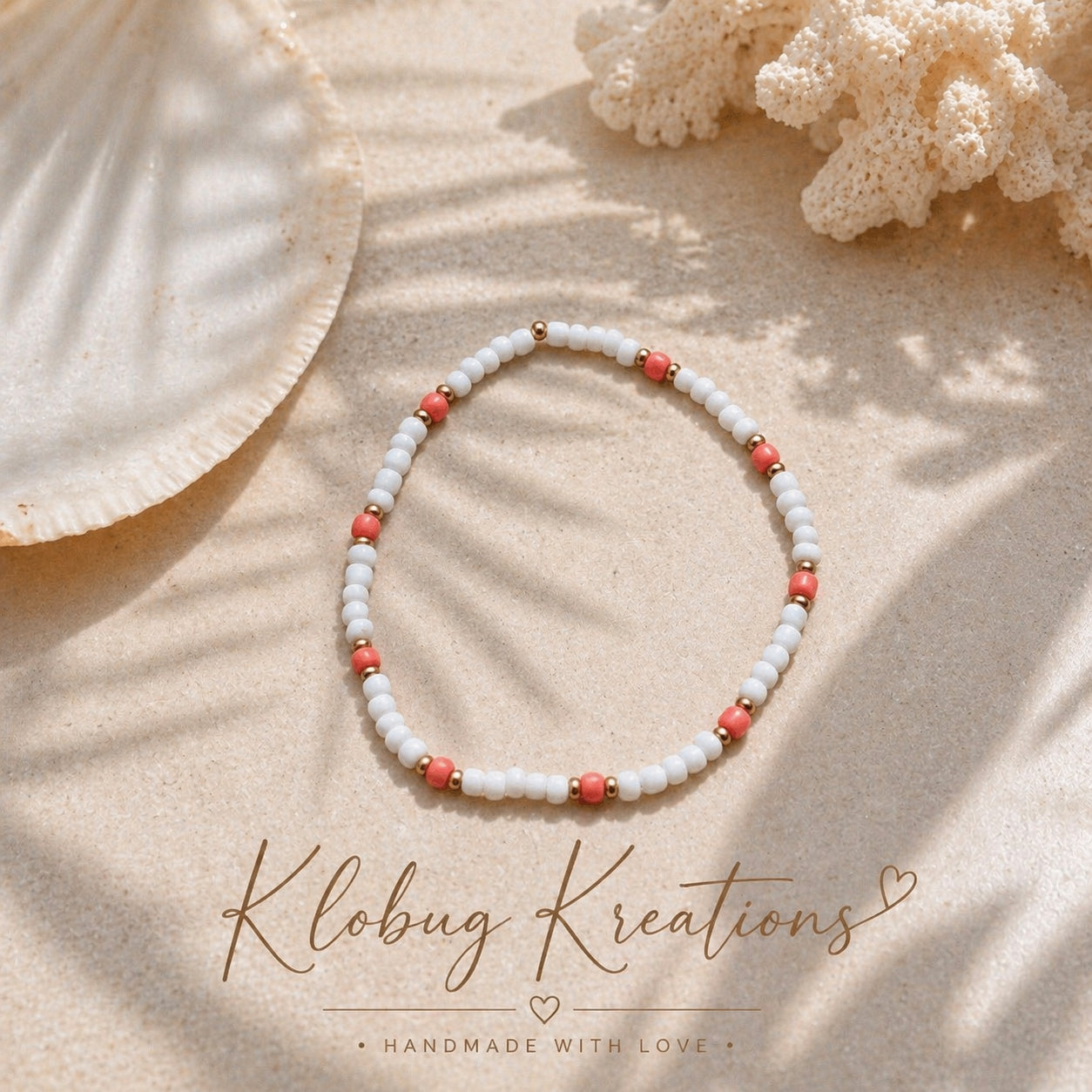 Coral and White Anklet