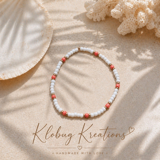Coral and White Anklet