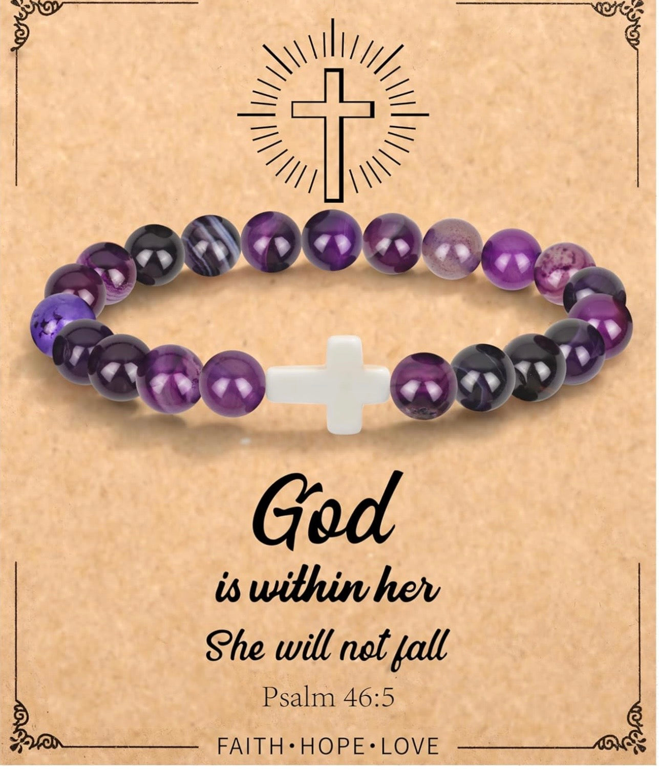 Beaded Cross Bracelet (Purple)