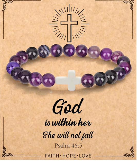 Beaded Cross Bracelet (Purple)