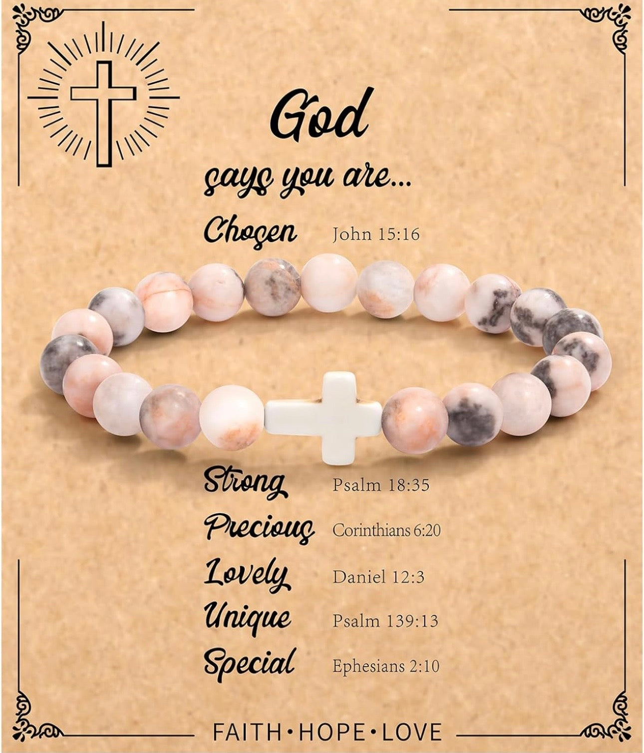 Beaded Cross Bracelet (Pink)