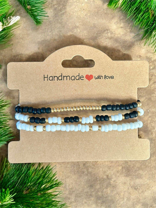 Black, White & Gold Stackable Bracelet Set