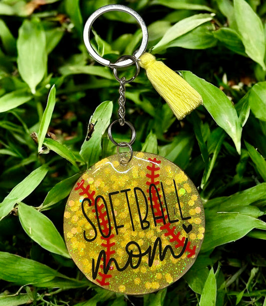 Softball Mom Resin Keychain