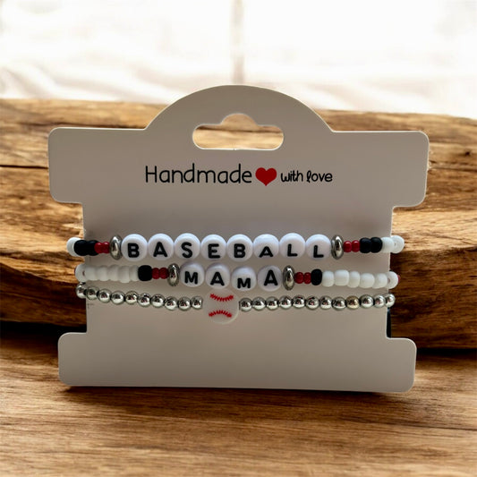 Baseball MAMA Stackable Bracelet Set (Set of 3)
