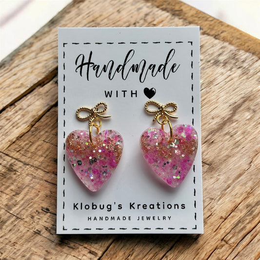 Pink / Gold Bow Hearts