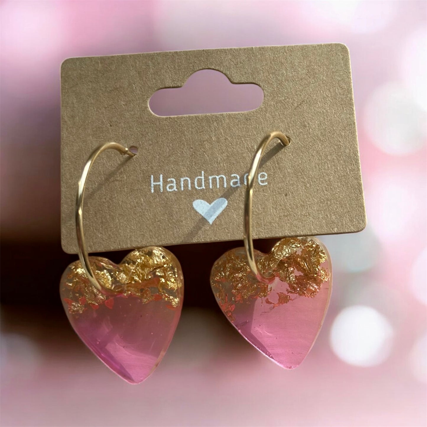 Pink Hearts with Gold Flakes
