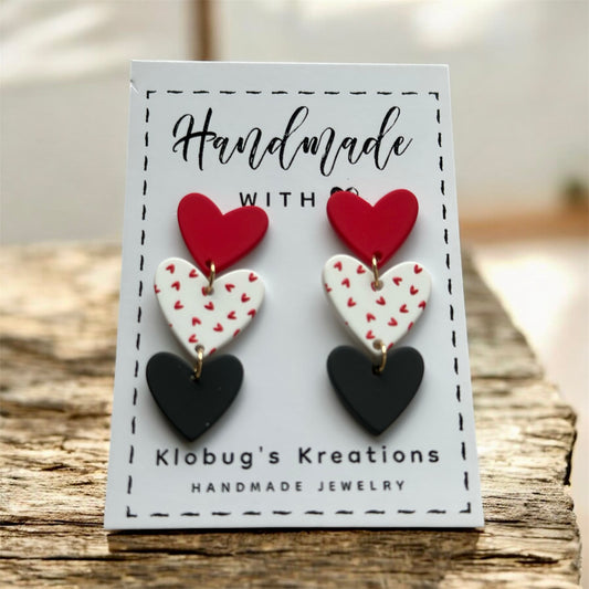 Red, White, and Black Dangle Hearts