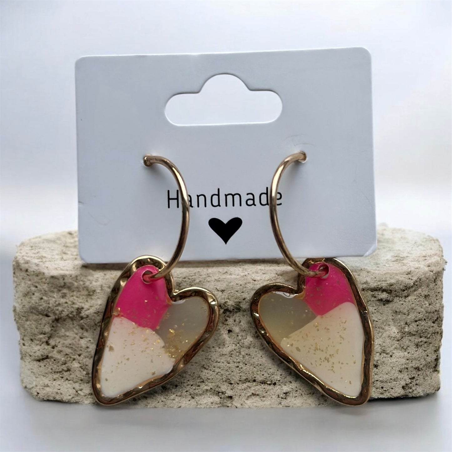 Gold Hoops with Speckled Hearts