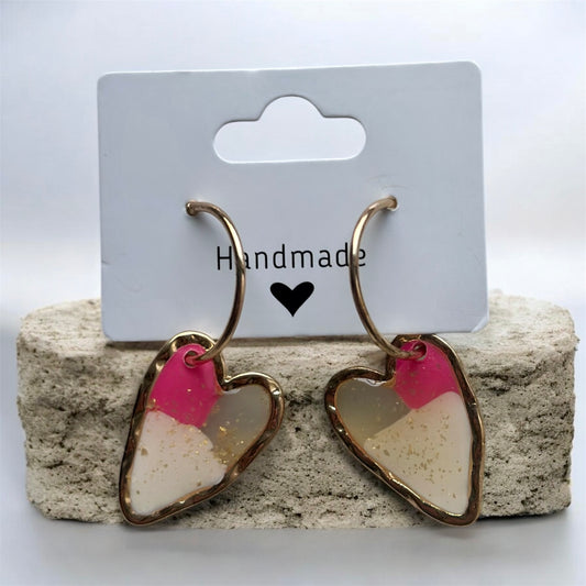 Gold Hoops with Speckled Hearts