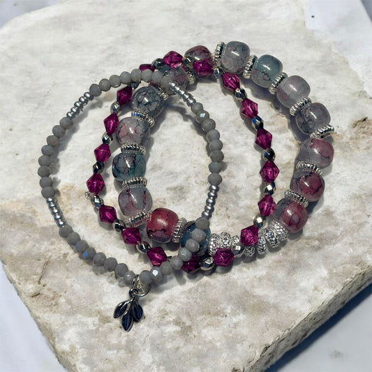 Berry and Gray Stackable Bracelet Set