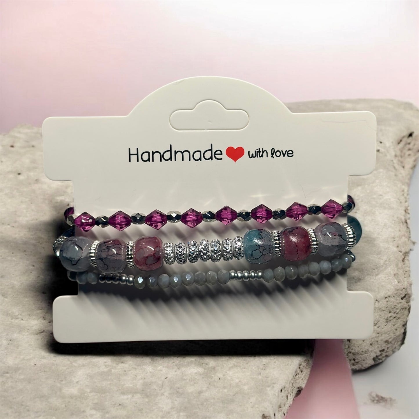 Berry and Gray Stackable Bracelet Set